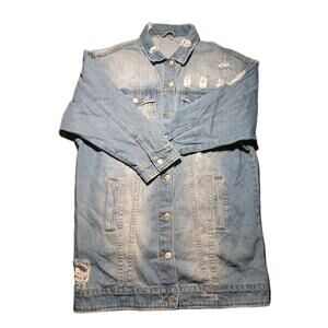 Distressed Jean Jacket 3 Quarter Length Sleeves Men Size Large